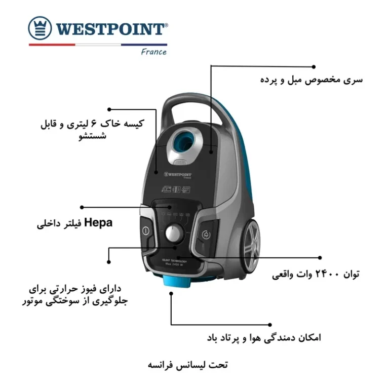 وست پوینت جارو برقی طوسی _آبی مدل WVMP_3024GB